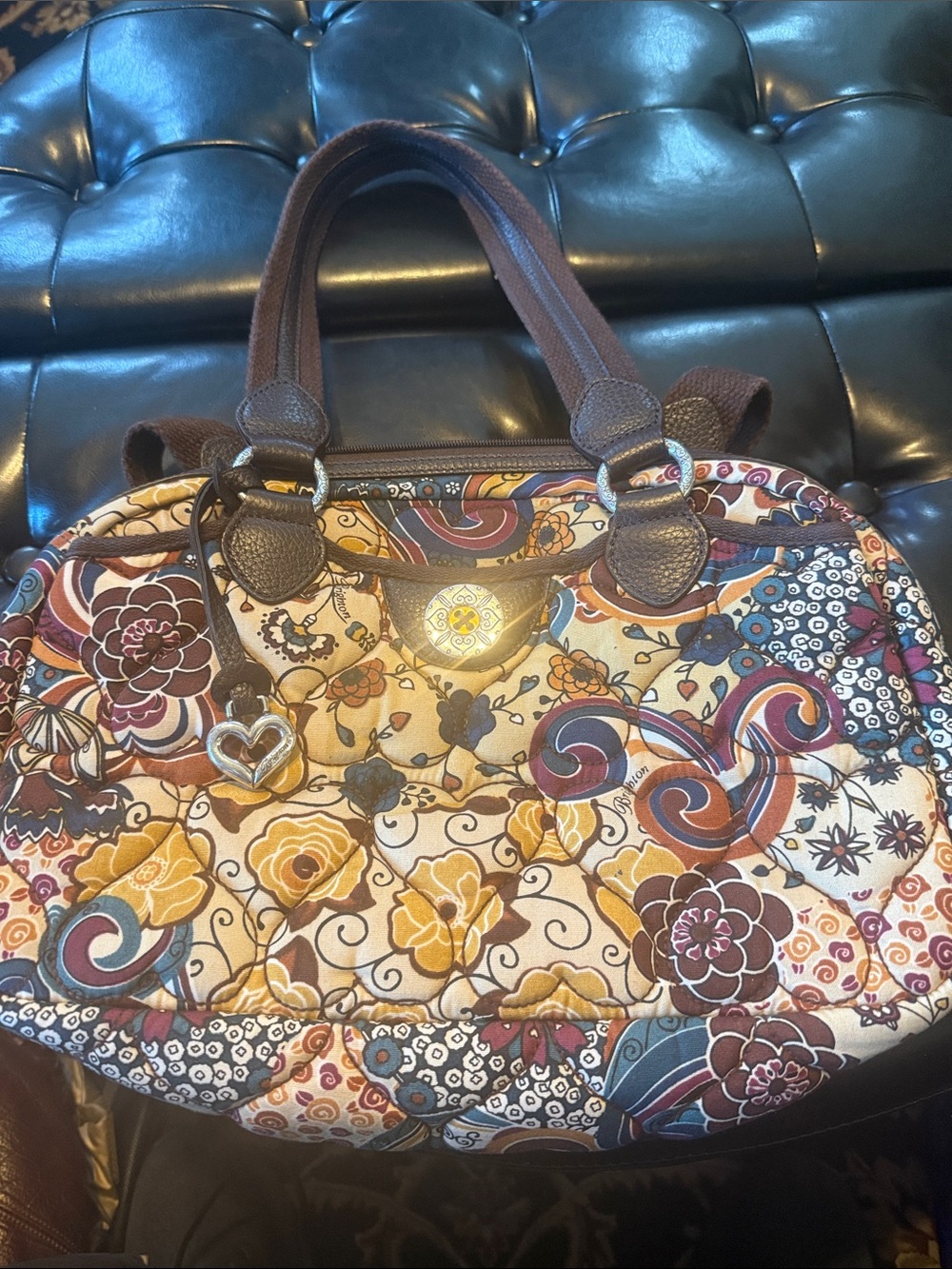 Brighton Quilted Shoulder Bag in Brown, Mustard & Cream